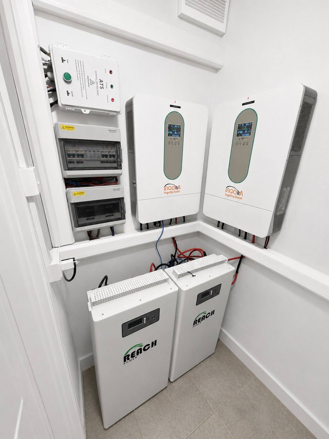 Installed solar hybrid inverters and battery cabinets